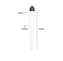 Picior de masă din metal, 710 mm înălțime, diametru 12 mm, capacitate portantă 50 kg