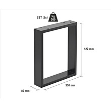 Picior de masă metalic, set de două bucăți, sarcină maximă 300 kilograme, înălțime 422 milimetri