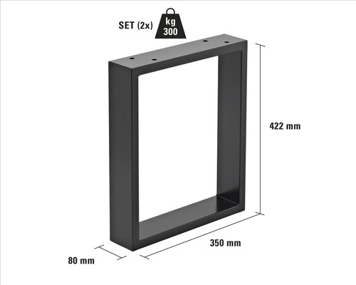 Picior de masă metalic, set de două bucăți, sarcină maximă 300 kilograme, înălțime 422 milimetri