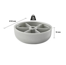 Picior de mobilă din plastic cu diametrul de 45 mm și înălțimea de 16 mm, capacitate portantă 150 kg