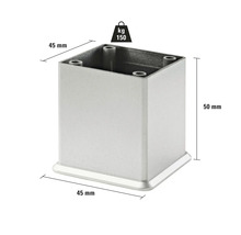 Picior metalic pătrat pentru mobilă, 45 x 45 x 50 mm, capacitate maximă de încărcare 150 kg