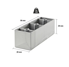 Picior de mobilă din plastic cu dimensiunile 90 mm x 28 mm x 28 mm și o capacitate portantă de 150 kg