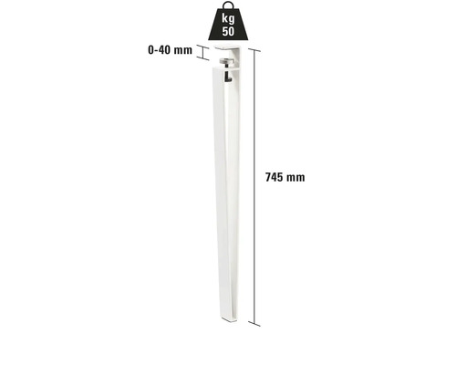 Picior de masă, lungime 745 mm, interval de prindere 0 - 40 mm, capacitate portantă 50 kg