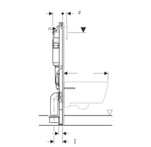 Schema de instalare pentru un element de montaj WC cu indicații de dimensiuni