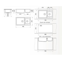 Desen tehnic cu dimensiunile unei chiuvete