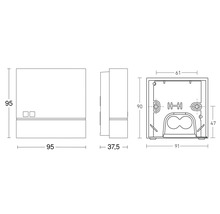 Desen tehnic al unei cutii încastrate cu dimensiuni