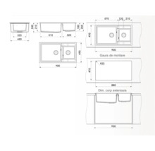 Desen tehnic al unei chiuvete de bucătărie cu cuvă dublă și dimensiuni