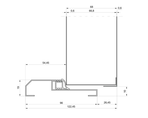 Desen tehnic al unui profil de fereastră cu indicații de măsurare