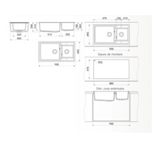 Desen tehnic al unei chiuvete cu cuvă dublă și dimensiuni
