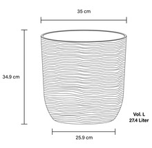 Imagine a unui vas de plante cu dimensiunile de 35 cm lățime, 34,9 cm înălțime și 25,9 cm diametrul bazei, volum 27,4 litri