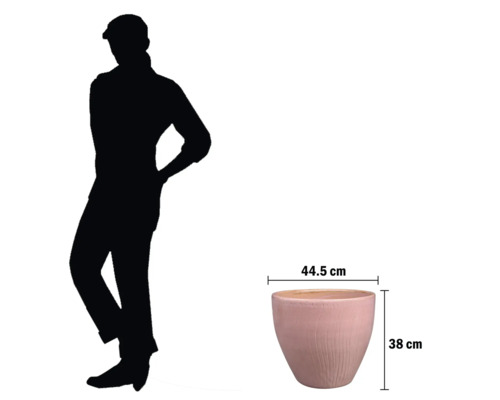 Ghiveci de flori cu dimensiunile de 44,5 cm lățime și 38 cm înălțime.