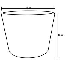 Schiță a unui vas de plantare cu dimensiunile de 47 cm lățime și 39 cm înălțime.