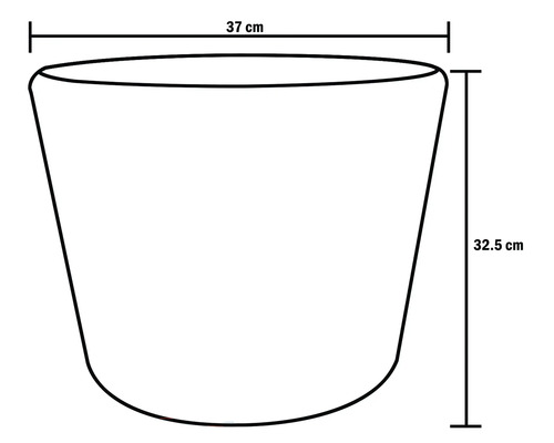 Schiță a unui vas de flori cu dimensiunile de 37 cm și 32,5 cm.