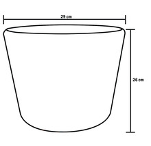 Schiță a unui ghiveci de flori cu dimensiunile de 29 cm lățime și 26 cm înălțime