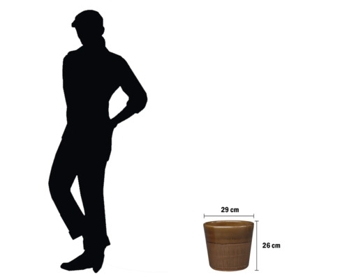 Ghiveci de flori cu dimensiuni și silueta unei persoane ca comparație de dimensiune