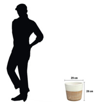 Ghiveci de flori cu dimensiuni și silueta unei persoane alături