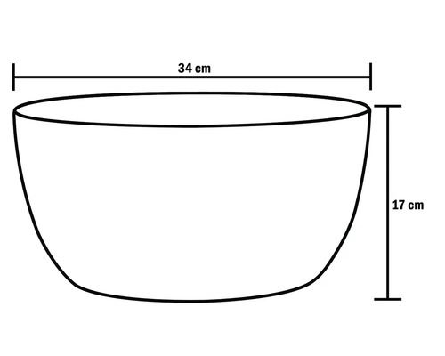 Imagine a unui vas de flori cu dimensiunile de 34 cm lățime și 17 cm înălțime