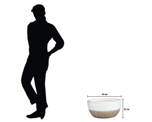 Jardinieră ceramică cu dimensiunile de 44 cm pe 21 cm.