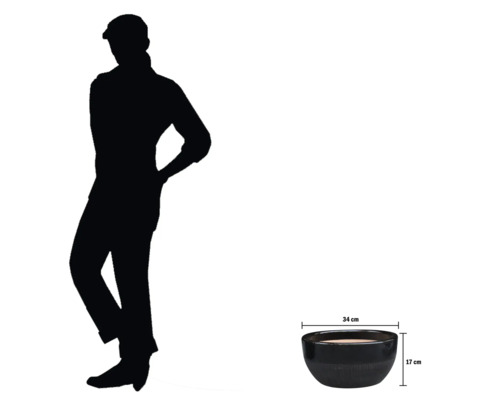 Bol negru pentru plante cu dimensiunile 34 cm x 17 cm.