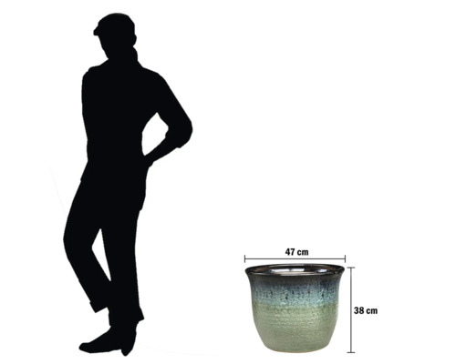 Ghiveci decorativ cu dimensiunile de 47 cm lățime și 38 cm înălțime.