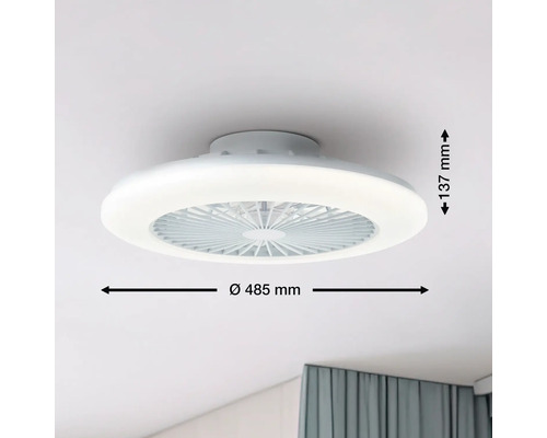 Ventilator de tavan cu iluminare, diametru 485 milimetri, înălțime 137 milimetri