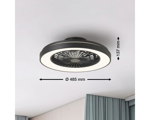 Ventilator de tavan cu iluminare și dimensiunile de 485 mm diametru și 137 mm înălțime