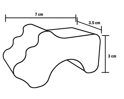 Imagine a unui profil de protecție a muchiilor cu dimensiunile de 7 cm, 3,5 cm și 3 cm.
