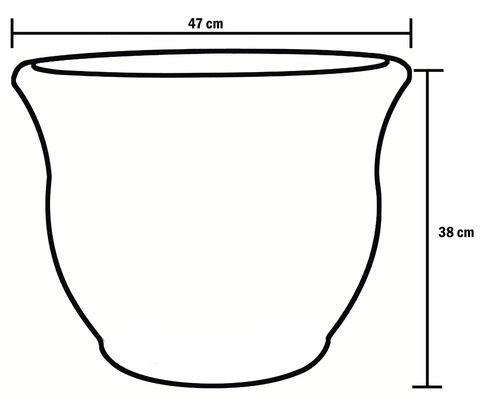 Imagine a unui vas de flori cu dimensiuni: 47 cm lățime și 38 cm înălțime