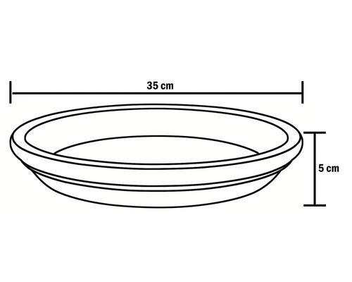 Schiță schematică a unui vas de plante cu dimensiunile de 35 cm lățime și 5 cm înălțime.