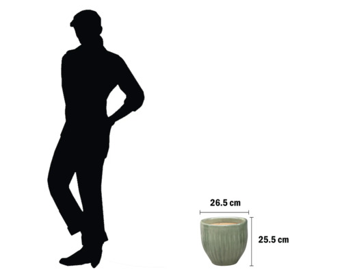 Ghiveci de flori cu indicarea dimensiunilor de 26,5 cm și 25,5 cm