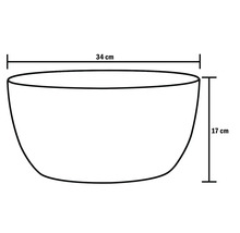 Schiță a unui vas de plantare cu dimensiunile de 34 cm lățime și 17 cm înălțime
