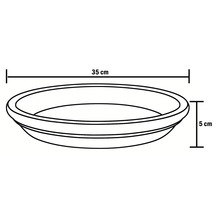 Imagine cu dimensiunile unei tăvi pentru plante: diametru 35 cm, înălțime 5 cm.