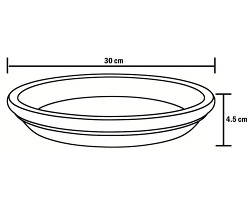 Schiță a unui vas pentru plante cu dimensiunile de 30 cm lungime și 4,5 cm înălțime