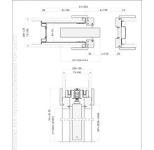 Desen tehnic al unui produs de construcție cu indicații de dimensiuni.