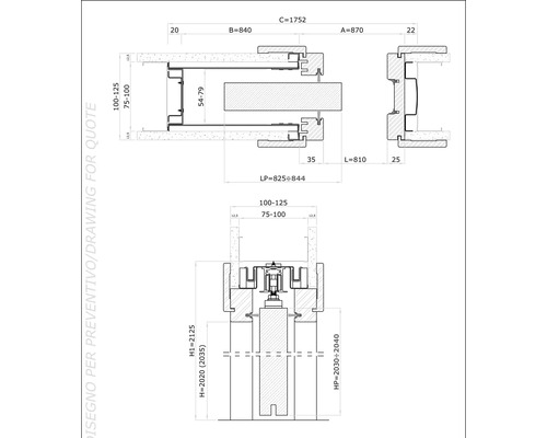 Desen tehnic al unui element de construcție cu indicații de dimensiune