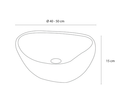 Desen al unui lavoar așezat cu dimensiunile diametru 40 până la 50 centimetri și înălțime 15 centimetri