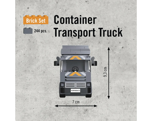 Set de construcție camion transport containere, 244 piese, 9,3 cm înălțime, 7 cm lățime