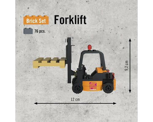 Set de construcție stivuitor cu 76 de piese și logo-ul Hornbach, 12 pe 9,2 centimetri