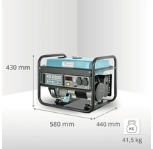 Generator pe benzină Konner und Söhnen KS 2900 cu dimensiunile 430 mm înălțime, 580 mm lungime și 440 mm lățime, greutate 41,5 kg