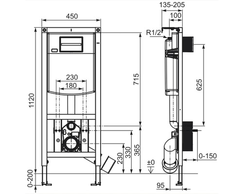 Desen tehnic al unui modul de instalare cu dimensiuni