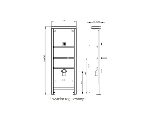 Desen tehnic al unei instalații premontate cu dimensiuni.