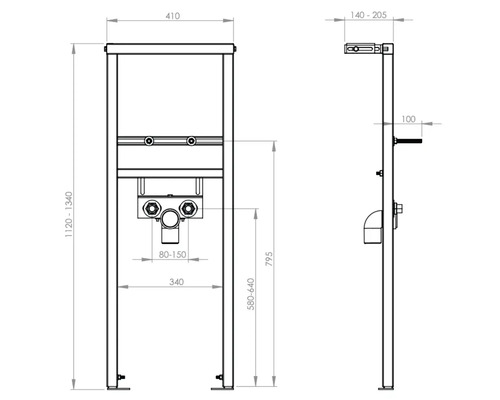 Perete frontal de instalație cu dimensiuni