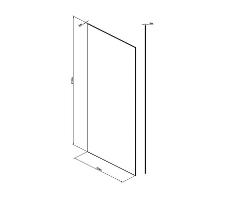 Imagine a unui paravan de duș cu dimensiunile de 2100 mm înălțime și 960 mm lățime.