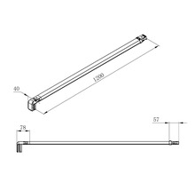 Desen tehnic al unui profil liniar cu unghi și dimensiuni