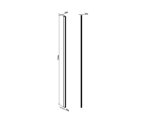 Desen tehnic al unui profil cu dimensiunile de 2100 mm lungime, 20 mm lățime și 45 mm adâncime.