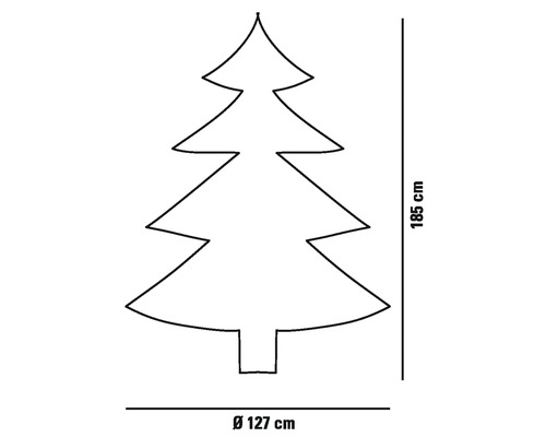 Contur de pom de Crăciun cu dimensiunile de 185 cm înălțime și 127 cm în diametru