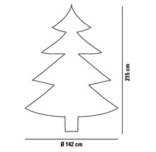 Conturul unui brad de Crăciun cu dimensiunile de 215 centimetri înălțime și 142 centimetri în diametru