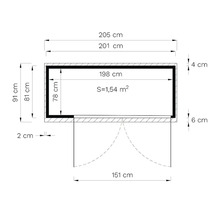 Desen tehnic cu dimensiunile unei magazii de grădină
