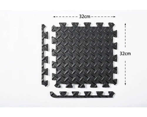 Covoraș puzzle negru, pătrat, cu latura de 32 de centimetri și piese de margine