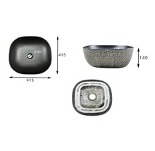 Trei vederi ale unei chiuvete de blat cu dimensiuni.